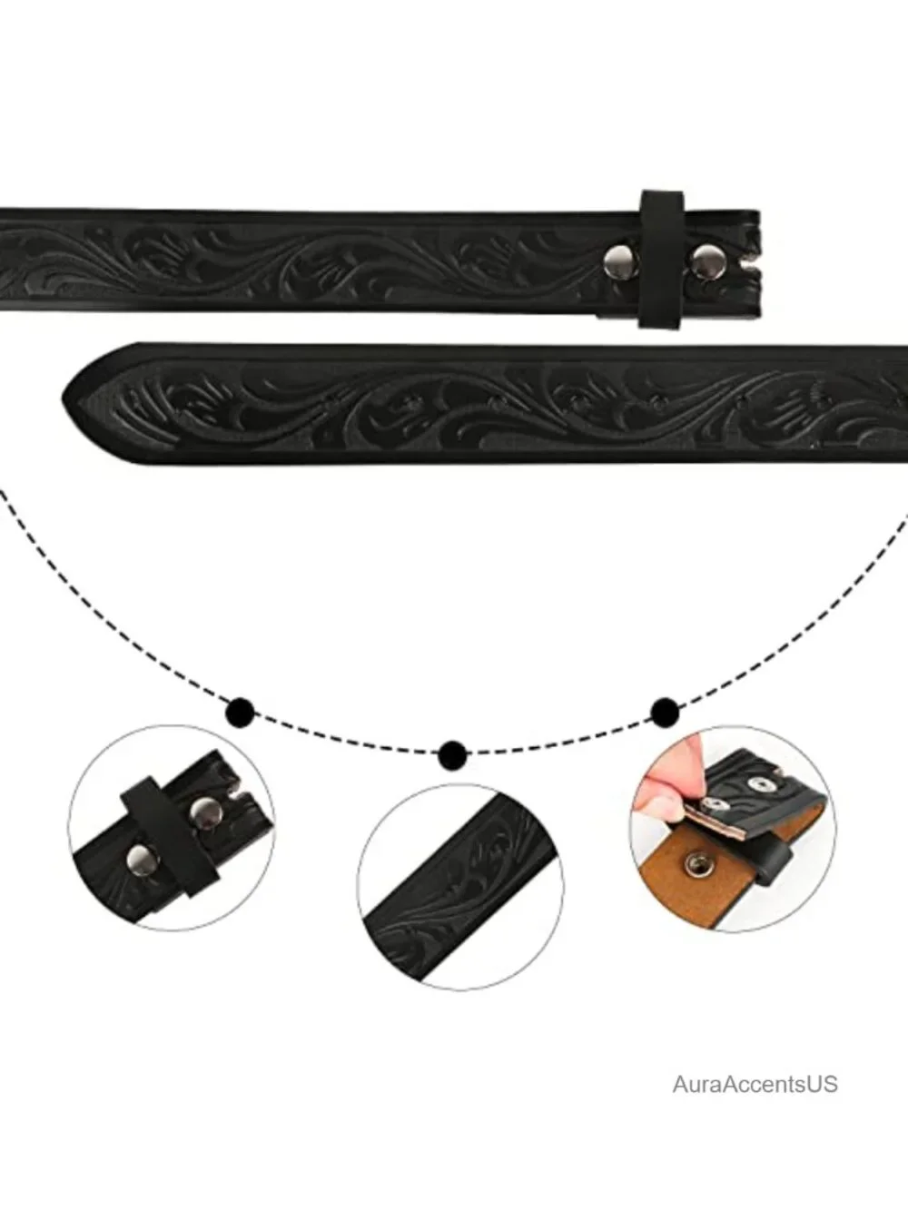 Hand-Tooled Western Leather Belt Unisex Cowboy Snap Buckle